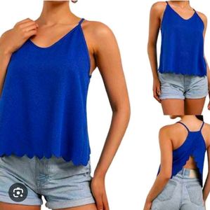 Shein Scalloped Back Tulip Hem Blue Cami Top