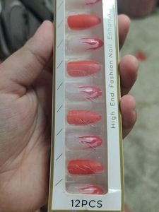 Red Nail Extensions With Stickers