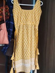 Bright Yellow Printed Cotton Dress