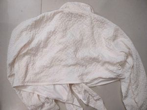 Textured White Crop Wrap Top