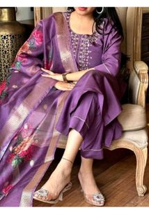 Purple Embroidered Kurta Set