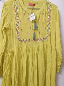 Mustard Yellow Embroidered Empire Dress