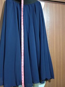 Long Flared Navy Blue Skirt