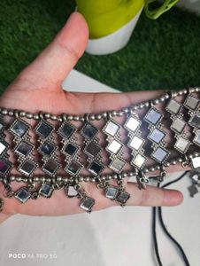 Trendy Oxidised Mirror Choker Set with Earrings