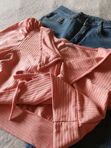🎉 Combo Pink Top And Bootcut Blue Jeans
