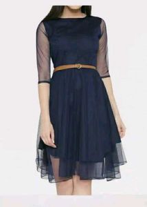 Navy Blue Sheer Overlay Dress