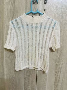 H&amp;M White Knit Crop Top