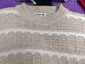Beige Striped Knit Sweater