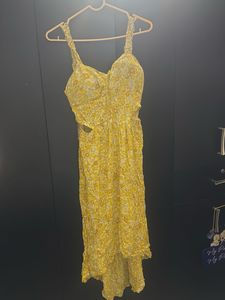 Yellow Floral Cutout Midi Dress