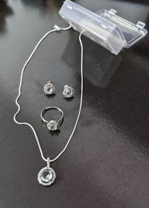 Silver plated minimal necklace, rings and earrings