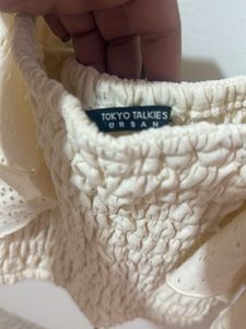 Cream Ruffle Sleeve Crop Top