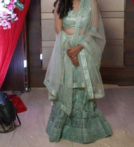 Mint Green Embroidered Lehenga Choli Set