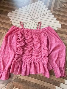 Pink Polka Dot Ruched Top