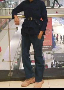 Combo Belted Dark Wash Jeans With White Pricess