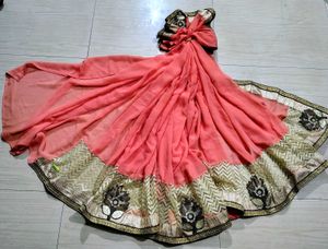Brick Red Saree with Embroidered Border