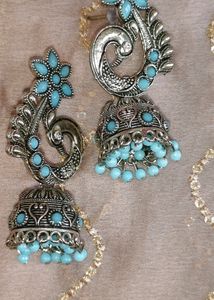 Oxidised Silver Earrings Combo-5(Free Finger Ring)