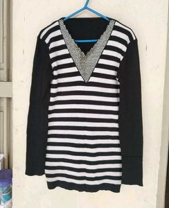Striped Sweater with Rhinestone Detail