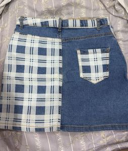 Unique Denim &amp; Plaid Mini Skirt
