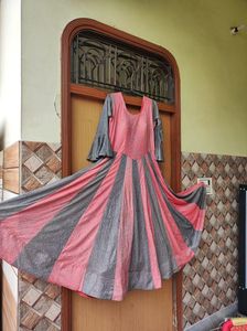 Baby Pink & Light Black Ethnic Gown Party Wear