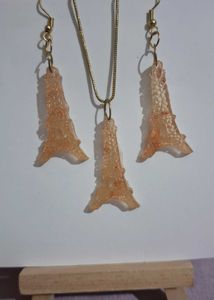 Eiffel Tower Jewelry Set | Rose Gold flakes resin
