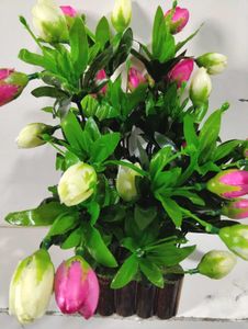 Artificial Tulips In Wooden Pot
