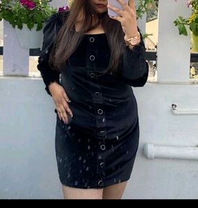 Black Velvet Button-Down Bodycon Dress