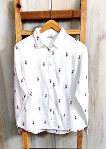 Floral White Shirt Cotton Size-38-40
