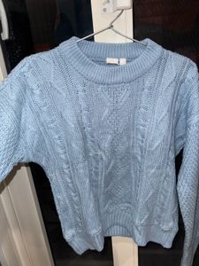 Powder Blue Knitted Sweater For Women