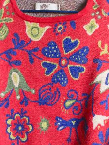 Red Floral Print Short Sleeve Sweater