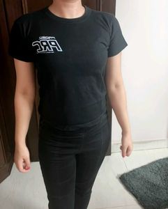 Women Black Casual Cotton Tshirt