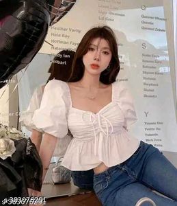 White Puff Sleeve Peplum Top