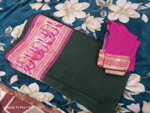 Elegant Green &amp; Pink Silk Saree