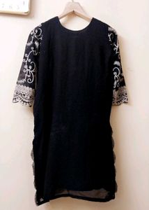 Elegant Black Embroidered Kurta And garara