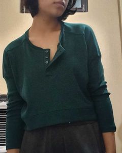 Green Button-Up Long Sleeve Top