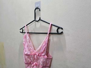 Pink Floral Lace Lingerie Babydoll