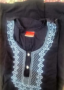 Navy Blue Embroidered Nighty