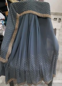 Elegant Grey &amp; Gold Saree