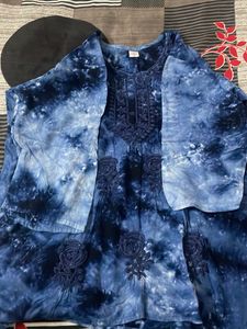 Blue Tie-Dye Embroidered Kurta