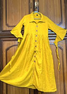FREE DUPATTA+ Yellow Button-Down Kurta