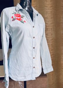Embroidered Shirt Light Blue Thick Cotton
