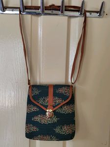 Green Cloth Printed Sling Bag