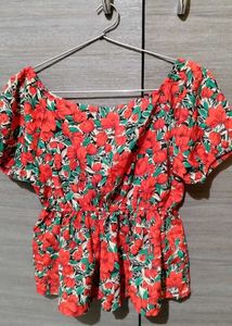 Floral Ruched Pullover Blouse