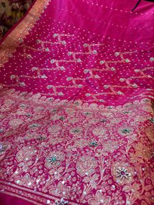 Pure banarsi Pink Embroidered Saree