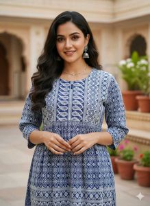 Blue Embroidered Short Kurti With Tie Back
