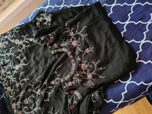 Embroidered Black Formal Gown