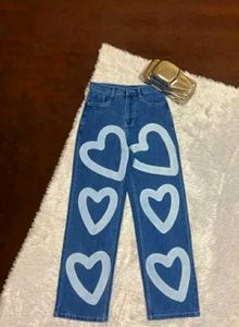 Wide Leg Jeans Heart Print Stretchy Denim Jean