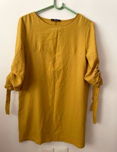 Shein Mustard Dress with tie up sleeves