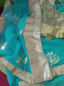 Teal &amp; Gold Sari with Blouse