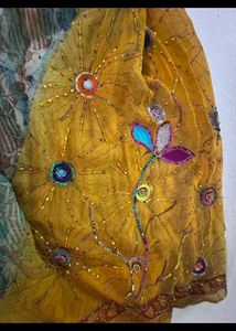 Beaded Dual-tone Saree In Mustard And Teal