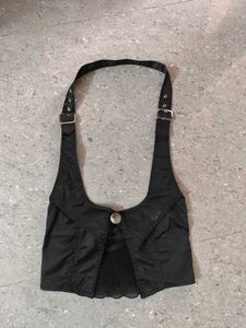 black y2k underbust halter neck top